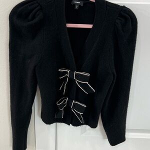 Express Black Cardigan with Bow Details